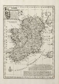 Antique Maps, Bowen, British Isles, Ireland, 1747: A New and Accurate Map of Ireland ...