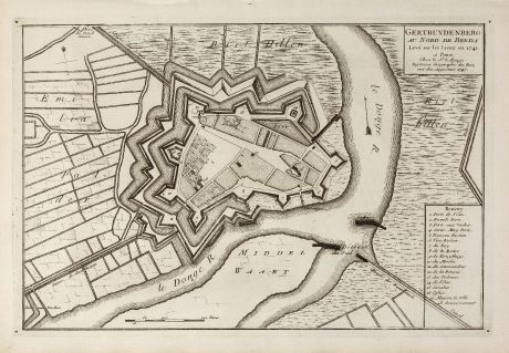 Antique Maps, le Rouge, Netherlands, Brabant, Geertruidenberg, 1741: Gertruydenberg au Nord de Breda Levé sur les Lieux en 1741.