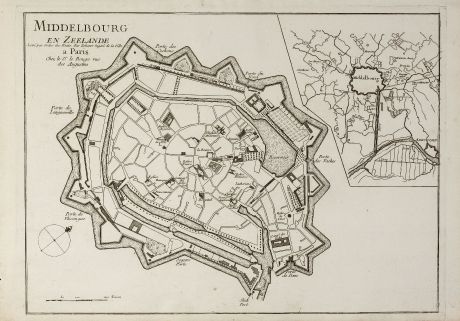 Antike Landkarten, le Rouge, Niederlande, Zeeland, Middelburg, 1750: Middelbourg en Zeelande Levé par Ordre des Etat. Par Zehener Ingenr. de la Ville.