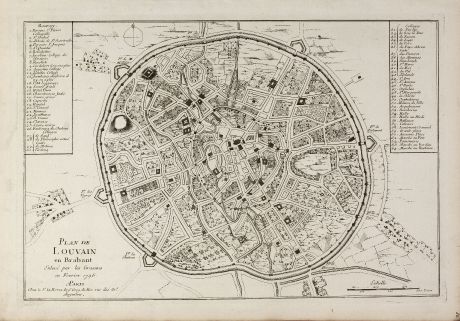 Antike Landkarten, le Rouge, Belgien, Flämisch-Brabant, Löwen, 1750: Plan de Louvain en Brabant Enlevé par les Grassins en Fevrier 1746