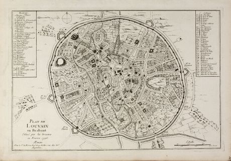 Antike Landkarten, le Rouge, Belgien, Flämisch-Brabant, Löwen, 1750: Plan de Louvain en Brabant Enlevé par les Grassins en Fevrier 1746