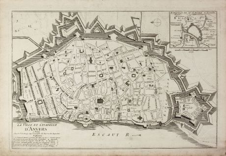 Antike Landkarten, le Rouge, Belgien, Antwerpen, 1750: La Ville et Citadelle d'Anvers