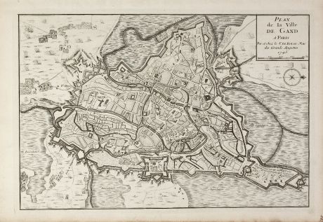 Antike Landkarten, le Rouge, Belgien, Ostflandern, Gent, 1745: Plan de la Ville de Gand