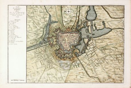 Antique Maps, le Rouge, Belgium, West Flanders, Ypres, 1746: Plan des Attaques d'Ypres