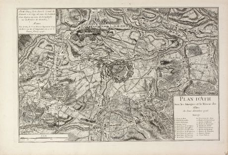 Antike Landkarten, le Rouge, Belgien, Hennegau, Ath, 1745: Plan d'Ath