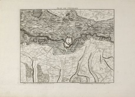 Antique Maps, le Rouge, Belgium, Hainaut, Saint-Ghislain, 1745: Plan de St. Guislain