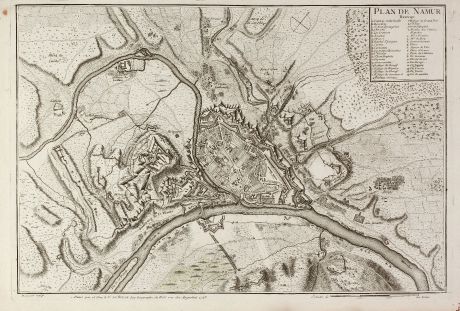 Antike Landkarten, le Rouge, Belgien, Namur, 1745: Plan de Namur