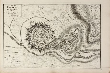 Antique Maps, le Rouge, Germany, Baden-Württemberg, Freiburg im Breisgau: Plan de Fribourg en Brisgau