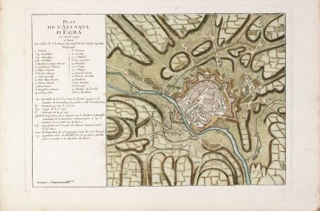 Antique Maps, le Rouge, Czechia - Bohemia, Cheb, Eger, 1744: Plan de l'Attaque d'Egra en Avril 1742.