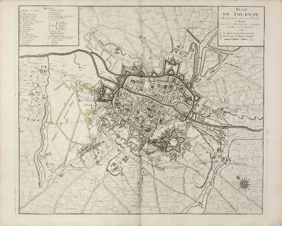 Antike Landkarten, le Rouge, Belgien, Hennegau, Tournai, Doornik, 1745: Plan de Tournay. Ville Episcopale situee sur l'Escault