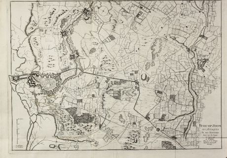 Antique Maps, le Rouge, Netherlands, Brabant, Bergen op Zoom, 1748: Berg-op-Zoom ses Attaques Et ses Environs Leve sur les Lieux en Janvier 1748