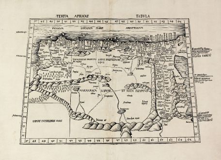 Antike Landkarten, Waldseemüller, Nordafrika, Nordafrika, Libyen, Ägypten, Rotes Meer: Tertia Africae Tabula