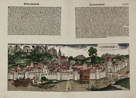 Antique Maps, Schedel, Germany, Baden-Württemberg, Constance, 1493: Constancia