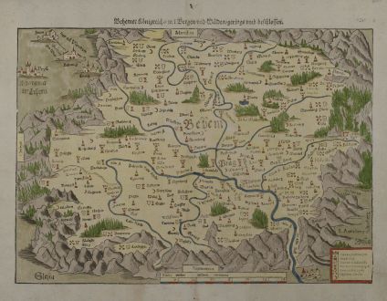 Antike Landkarten, Münster, Tschechien - Böhmen, 1570: Behemer Koenigreich, mit Bergen und Waelden geringsumb beschlossen