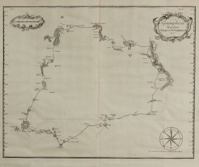 Antike Landkarten, Drummond, Mittlerer Osten, Syrien, Aleppo, Euphrates, 1754: Topographical Map from Aleppo to the Euphrates & co.