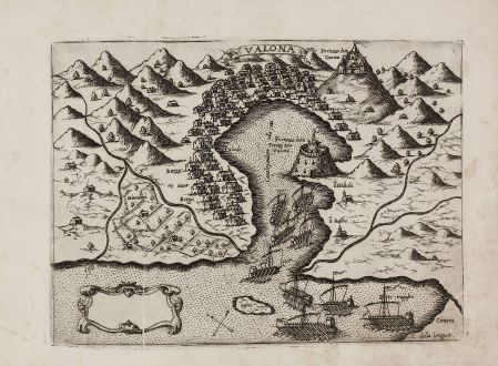 Antique Maps, Camocio, Balkan, Albania, Vlora, 1571: Valona