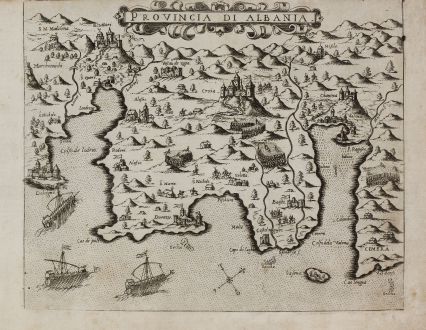 Antike Landkarten, Camocio, Balkan, Albanien, 1571: Provincia di Albania