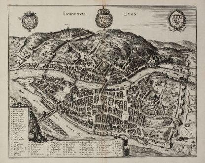 Antique Maps, Merian, France, Lyon, 1657: Lugdunum - Lyon