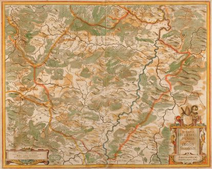 Antique Maps, Hondius, Germany, Hersfeld, 1620: Abbatia Heresfeldensis vulgo t Stifftt Hirsfeldt. Amstelodami Sumptibus Henrici Hondy