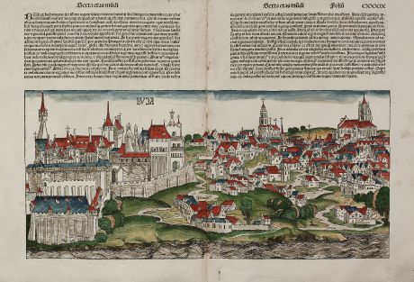 Antike Landkarten, Schedel, Österreich - Ungarn, Budapest, 1493: Buja