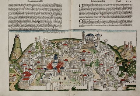 Antique Maps, Schedel, Holy Land, Jerusalem, 1493: Destruccio Iherosolime