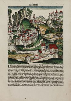 Antique Maps, Schedel, Romania - Moldavia, Wallachia, 1493: Walachia