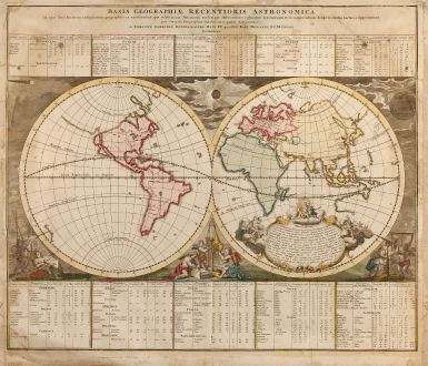 Antique Maps, Doppelmayr, World Map, 1740: Basis Geographiae Recentioris Astronomica