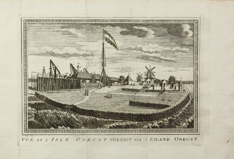 Antike Landkarten, van der Schley, Südost Asien, Indonesien, Java, Jakarta, V.O.C.: Vue de l' Isle Onrust / Gezigt van't Eiland Onrust.