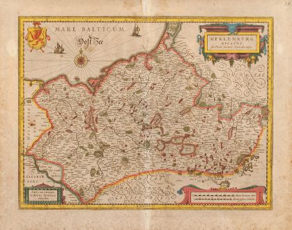 Antike Landkarten, Hondius, Deutschland, Mecklenburg, 1610: Meklenburg Ducatus. Auctore Ioanne Laurenbergio.