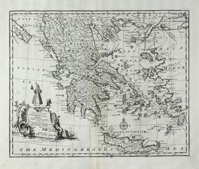 Antike Landkarten, Bowen, Griechenland, 1747: A New & Accurate Map of the Islands of the Archipelago, together with the Morea, and the Neighbouring Countries in Greece...