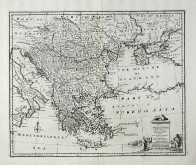 Antike Landkarten, Bowen, Griechenland, Mazedonien, 1747: A New & Accurate Map of Turky in Europe, with the Adjacent Countries of Hungary, Little Tartary &c ...