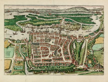 Antique Maps, Braun & Hogenberg, Poland, Stettin, Szczecin, 1588: Alten Stettin