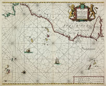 Antique Maps, Doncker, North Africa, Atlantic, Canary Island, 1660: De Cust van Barbaria, Gualata, Arguyn en Geneheo van Capo S. Vincent tot Capo Verde