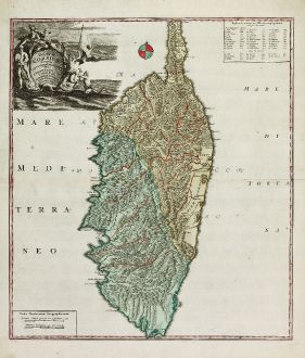 Antique Maps, Homann Erben, France, Corsica, Corse, 1735: Insulae Corsicae Accurata Chorographia Tradita Per I. Vogt Capit. S. C. M. et excusa Studio Homannian. Heredum / Norib....