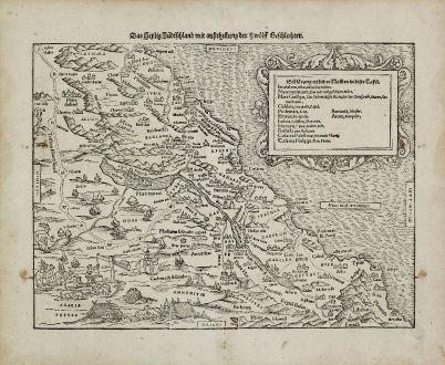Antique Maps, Münster, Holy Land, Israel, 1540 (1574): Das Heilig Judischland mit ausztheilung der Zwolff Geschlechter