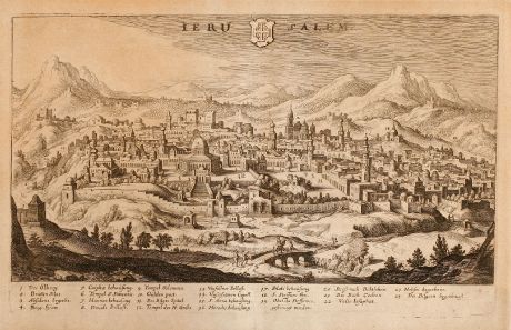 Antike Landkarten, Merian, Heiliges Land, Jerusalem, 1638: Ierusalem