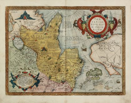 Antique Maps, Ortelius, Russia, Tartary, North Western US, 1584: Tartariae sive Magni Chami Regni Typus