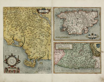 Antique Maps, Ortelius, France, Corsica, Sienna, Tuscany, Ancona, 1584: Senensis Ditionis Accurata Descriptio / Corsica / Marcha Anconae, olim Picenum 1572