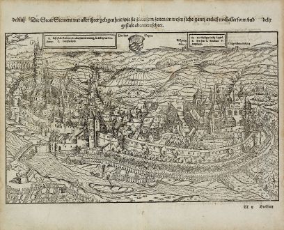 Antike Landkarten, Münster, Deutschland, Rheinland-Pfalz, Simmern, 1574: Die Statt Siemern mit aller ihrer Gelegenheit, wie sie zu unsern zeiten in wesen steht, gantz artlich nach aller form und...