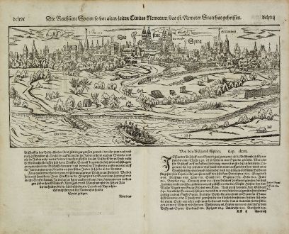 Antique Maps, Münster, Germany, Rhineland-Palatinate, Speyer, 1574: Die Reichstatt Speyer, so vor alten zeiten Civitas Nemerum, das ist, Nemeter Statt hat geheissen.