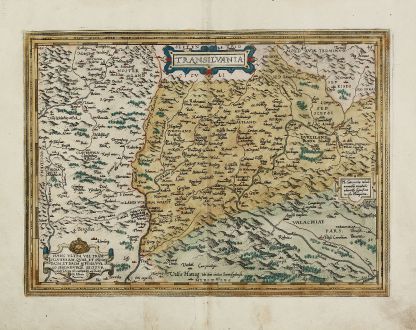 Antique Maps, Ortelius, Romania - Moldavia, Transylvania, 1584: Transilvania