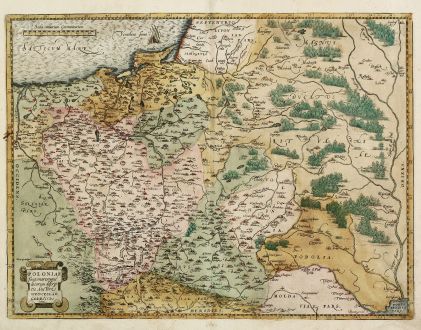 Antike Landkarten, Ortelius, Polen, 1584: Poloniae Finitimarumque Locorum Descriptio Auctore Wenceslao Godreccio Polono