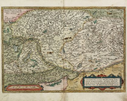 Antike Landkarten, Ortelius, Österreich - Ungarn, Transsilvanien, 1584: Ungariae Loca Praecipua Recens Emendata atque Edita, per Ioannem Sambucum Pannonium, Imp. Ms. Historicum. 1579