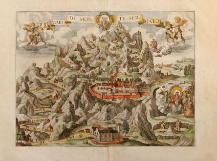 Antique Maps, Janssonius, Spain - Portugal, Montserrat, 1657: S. Maria de Monte Serrato