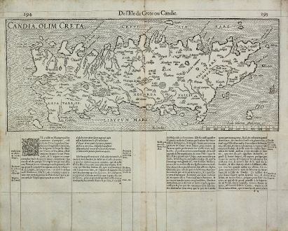 Antike Landkarten, de Belleforest, Griechenland, Kreta, 1575: Candia, olim Creta