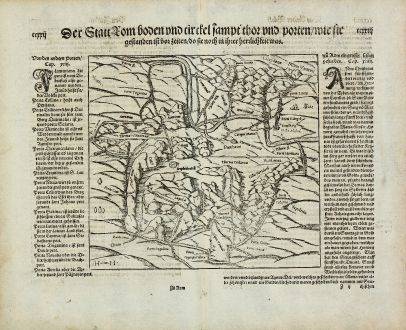 Antike Landkarten, Münster, Italien, Antikes Rom, 1574: Der Statt Rom boden und circkel sampt thor vnnd porten, wie sie gestanden ist vor zeiten, do sie noch in ihrer herrlichkeit...