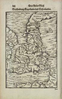 Antike Landkarten, Münster, Britische Inseln, England, Schottland, 1574: Beschreibung Engellands und Schottlandts.