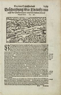 Antike Landkarten, Münster, Deutschland, Rheinlauf, 1574: Beschreibung des Rheinstroms auff der Gallier Seiten, von dem undern Elsasz bisz gehn Menz.