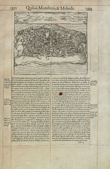 Antike Landkarten, de Belleforest, Ostafrika, Kenia, Mombasa, 1575: Mombaza