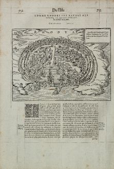 Antique Maps, de Belleforest, Greece, Rhodes, Rodos, 1575: Rhodus